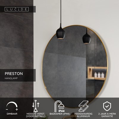Lucide PRESTON - Hanglamp Badkamer - Ø 10 cm - 1xGU10 - IP44 - Zwart